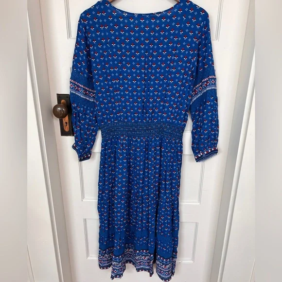 GAP peasant dress bright blue red and white design M - Picture 3 of 8